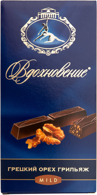 Шоколад тёмный Вдохновение с грецким орехом грильяж, 100г — фото 1