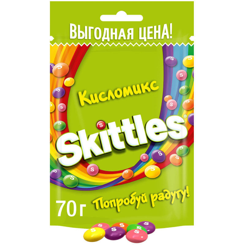 Драже Skittles Кисломикс в сахарной глазури малина-ананас-мандарин-вишня-яблоко, 70г