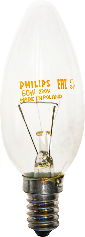 Лампа накаливания Philips В35 E14 CL 60W прозрачная — фото 2