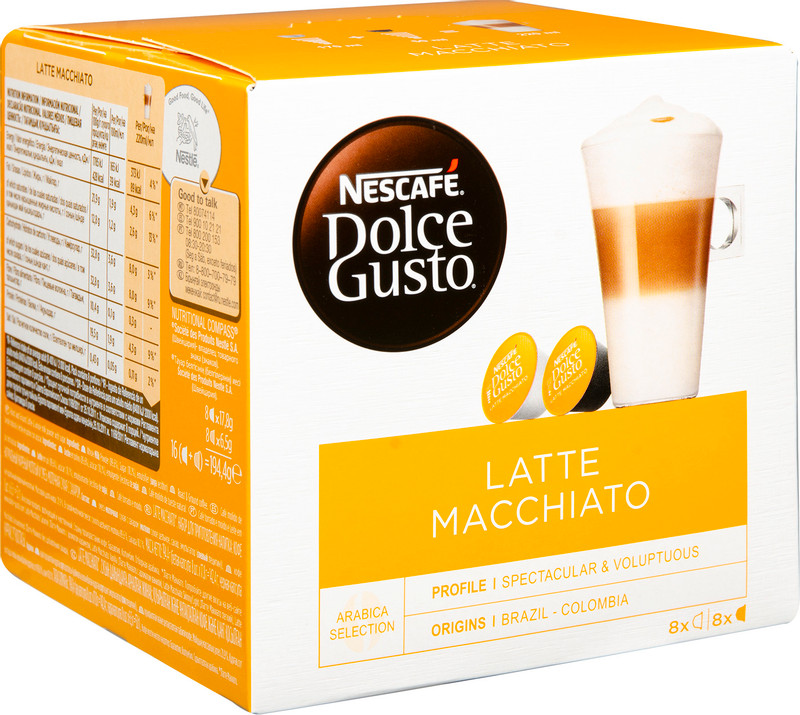Кофе в капсулах Nescafé Dolce Gusto латте макиато, 8х17.8г + 8х6.5г — фото 1