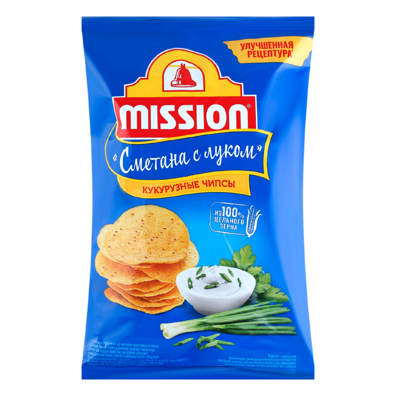 Чипсы Mission кукурузные о вкусом сметаны и лука, 150г