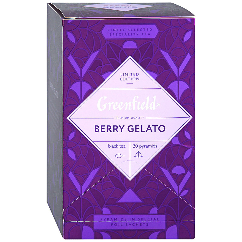 Чай Greenfield Berry Gelato чёрный байховый с ароматом чёрной смородины в пирамидках, 20х2.2г