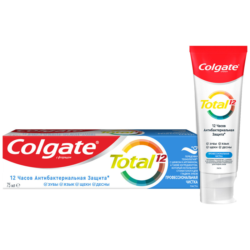 Зубная паста Colgate Total 12 Профессиональная Чистка для антибактериальной защиты, 75мл — фото 1
