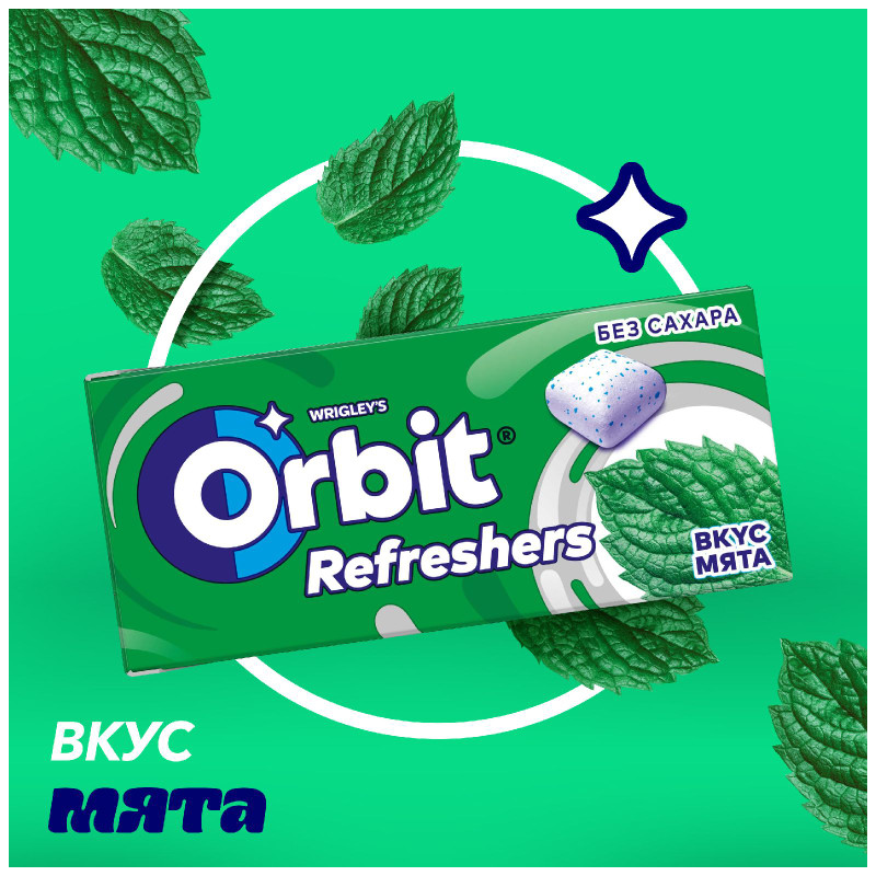 Жевательная резинка Orbit Refreshers мята без сахара, 16г — фото 1