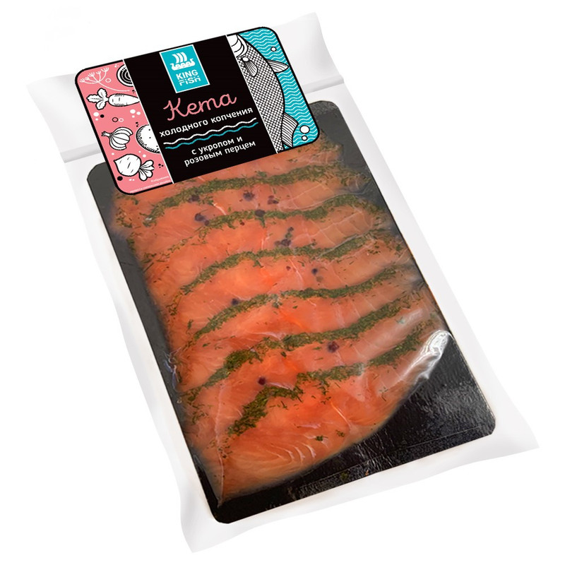 Кета Kingfish слабосолёные ломтики с укропом и розовым перцем, 120г