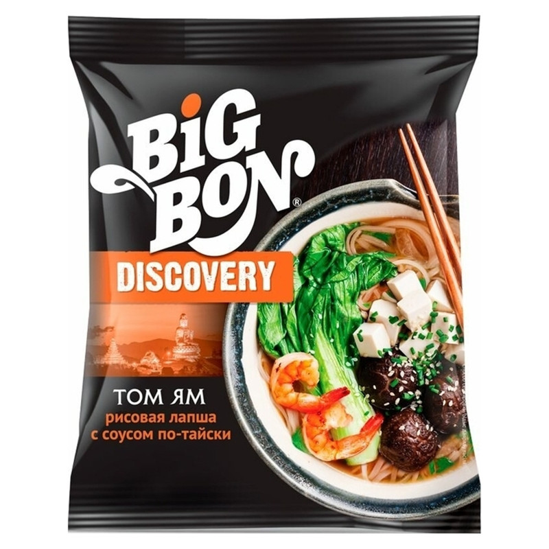 Лапша рисовая Big Bon Discovery по-тайски быстрого приготовления с соусом Том Ям, 65г