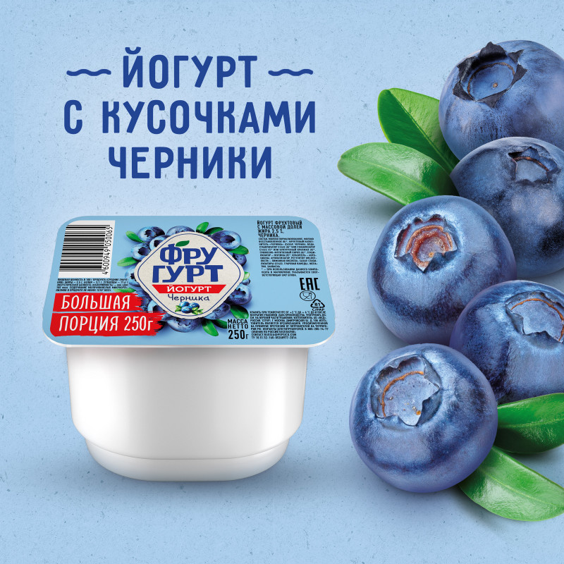 Йогурт Фругурт Черника 2.5%, 250г — фото 2