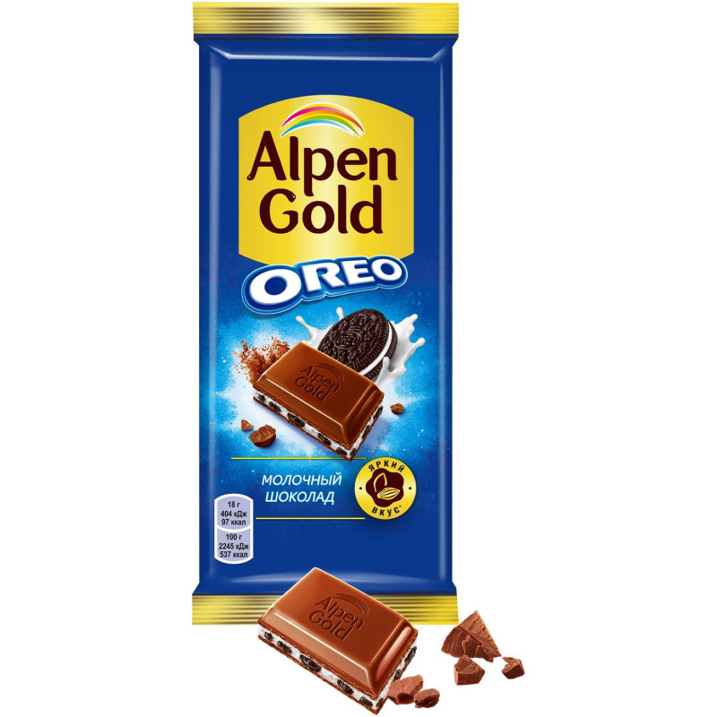 Шоколад молочный Alpen Gold Орео со вкусом ванили и кусочками печенья, 90г — фото 2
