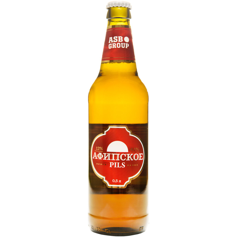 Пиво Афипское Pils светлое фильтрованное непастеризованное 4.6%, 500мл