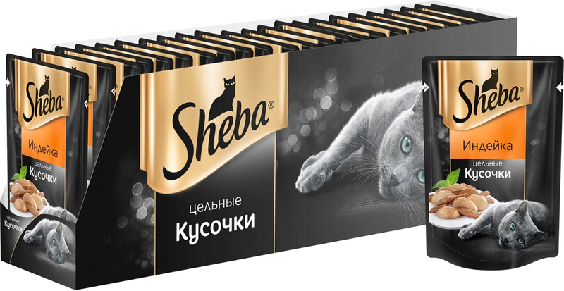 Корм Sheba Цельные кусочки с индейкой для кошек, 80г — фото 2