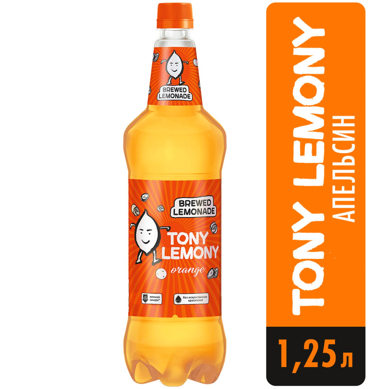 Напиток Tony Lemony Orange со вкусом и ароматом апельсина среднегазированный, 1.25л — фото 1