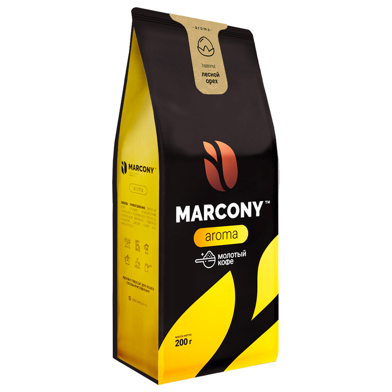 Кофе Marcony Арома жареный молотый вкус лесной орех, 200г — фото 1