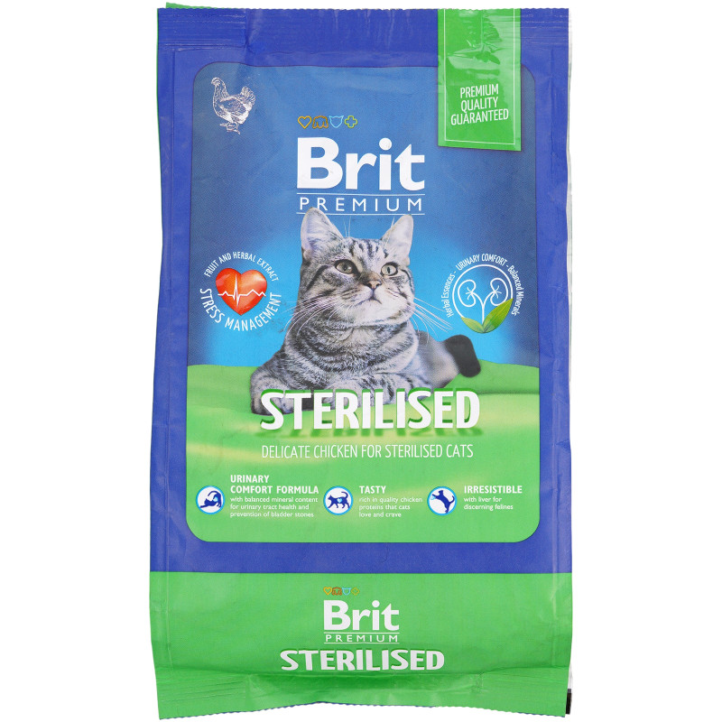 Корм Brit Premium Cat Sterilised Chicken с курицей сухой для стерилизованных кошек, 400г