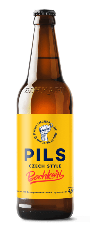 Пиво Pils Bochkari светлое фильтрованное 4.5%, 500мл