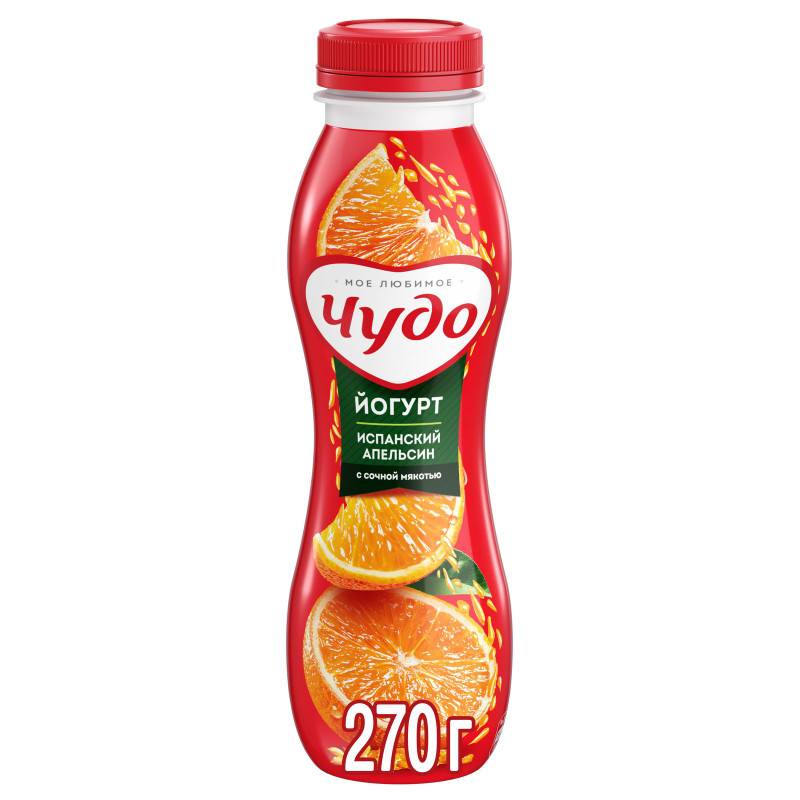 Йогурт питьевой Чудо Испанский апельсин 2.4%, 270мл