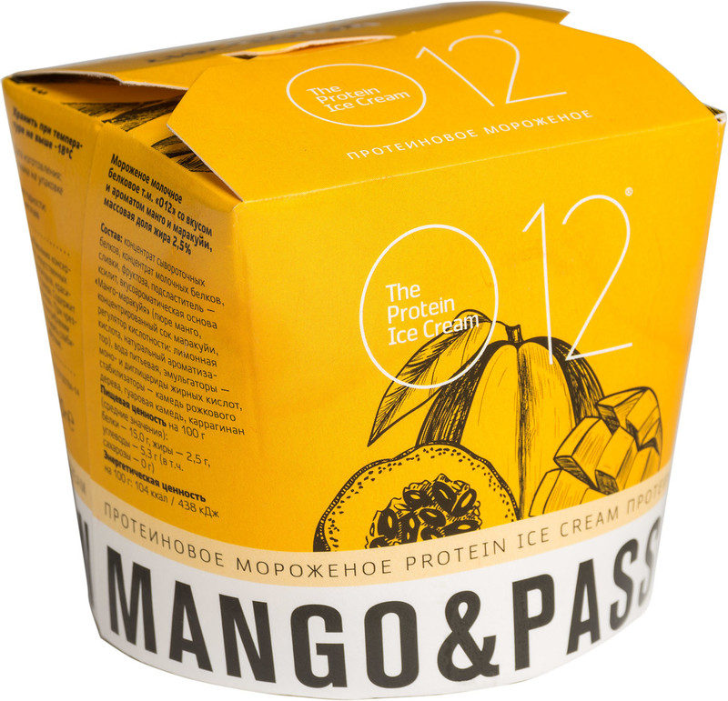 Мороженое O12 Протеиновое манго + маракуйя 2.5%, 70г