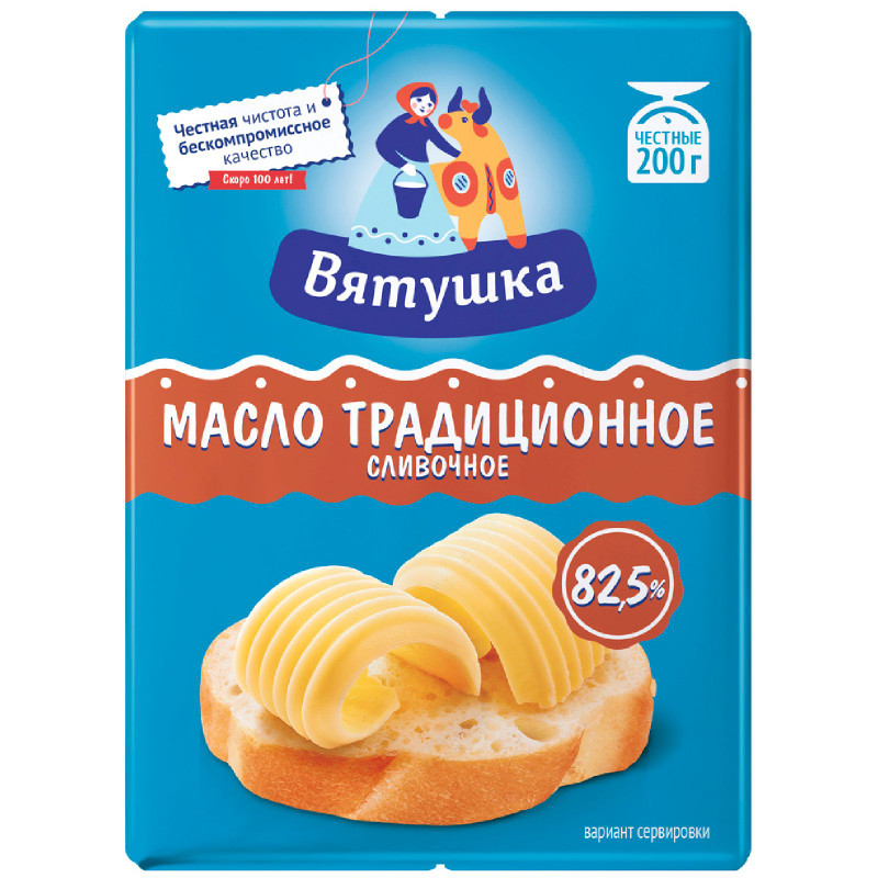 Масло сливочное Вятушка Традиционное 82.5%, 200г