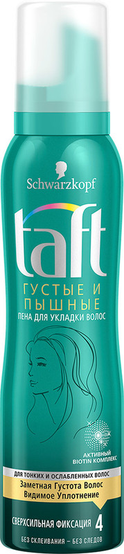 Пенка для волос Taft Густые и пышные сверхсильная фиксация для тонких и ослабленных волос, 150мл