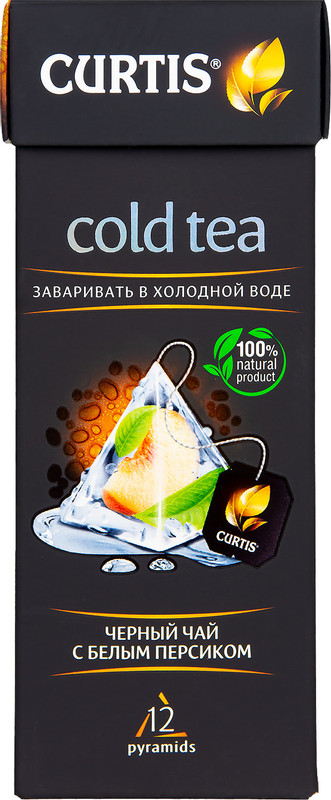 Чай Curtis Cold Tea чёрный с белым персиком в пирамидках, 12х1.7г