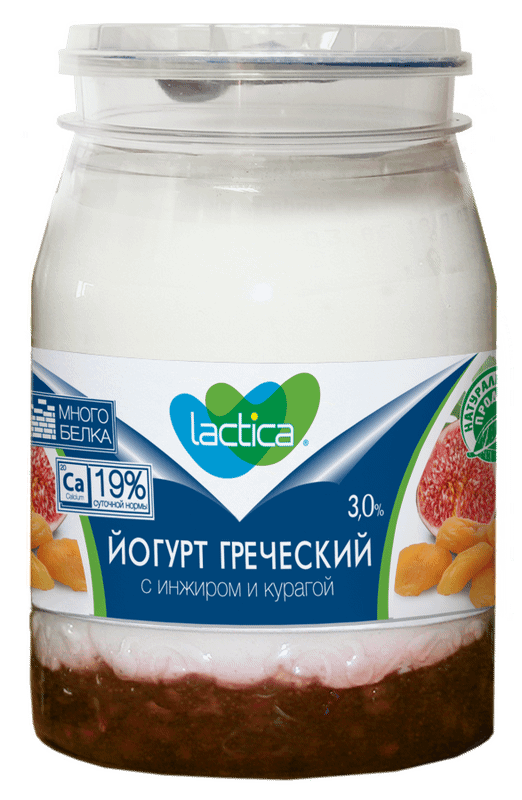 Йогурт греческий Lactica двухслойный с инжиром и курагой 3%, 190г