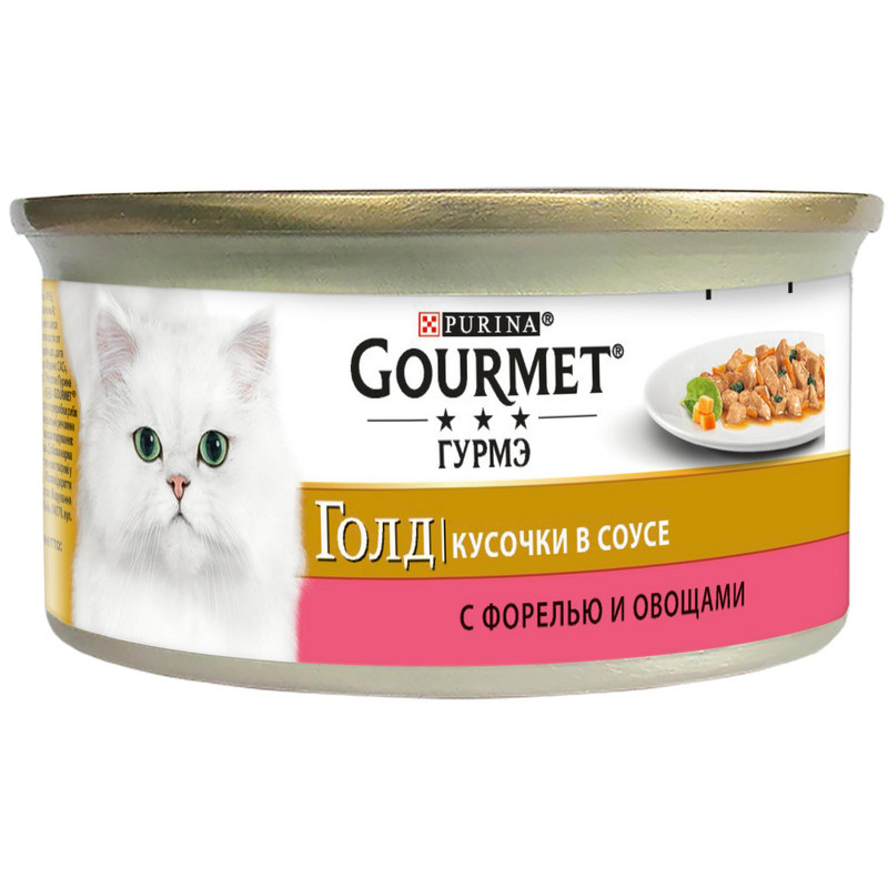 Корм Gourmet Gold кусочки с форелью и овощами в подливке для кошек, 85г