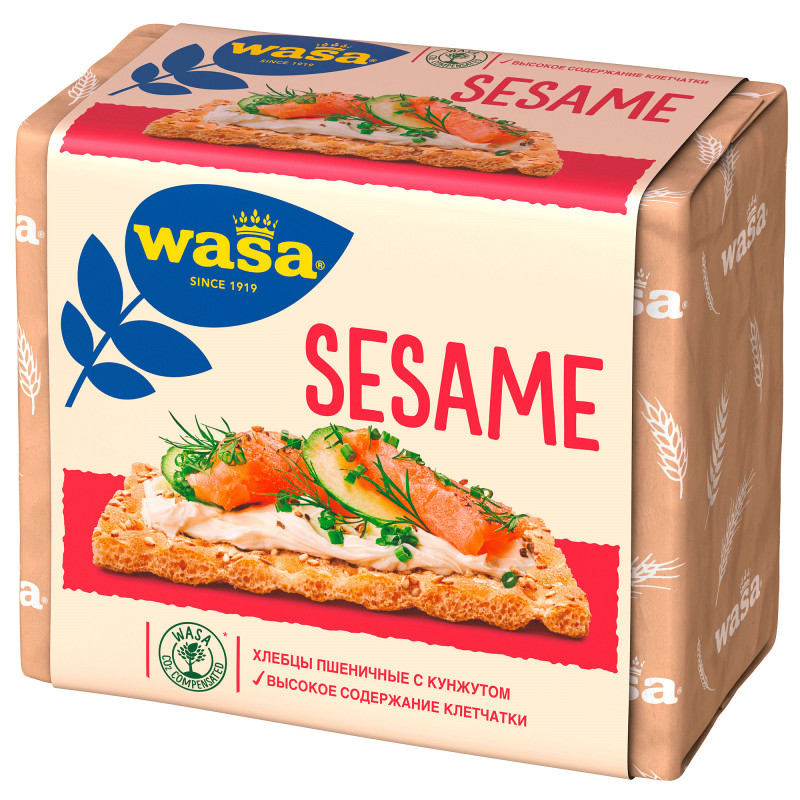 Хлебцы Wasa Sesame пшеничные с посыпкой из жареного кунжута, 200г — фото 1