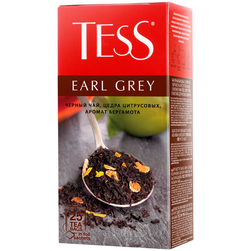 Чай Tess Эрл Грей чёрный байховый с ароматом бергамота в пакетиках, 25х1.6г — фото 1