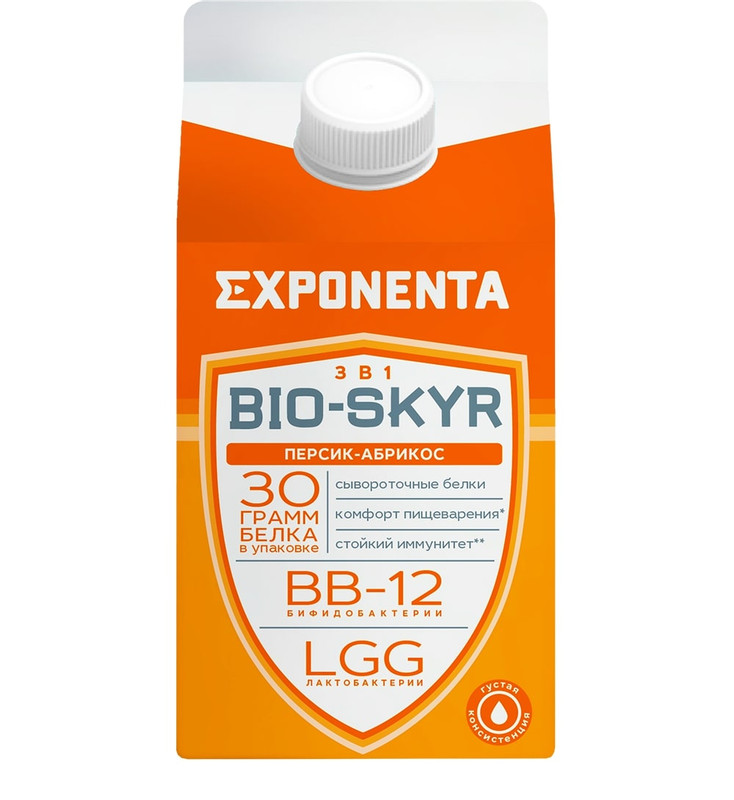 Напиток кисломолочный Exponenta Bio-Skyr 3в1 персик-абрикос обезжиренный, 500мл