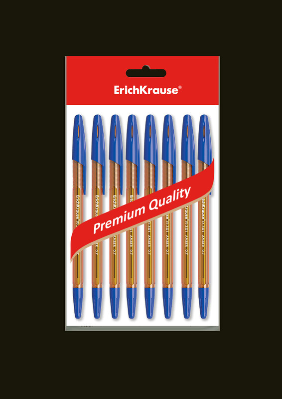Ручки ErichKrause Amber Stick шариковые синие R-301, 8шт — фото 3