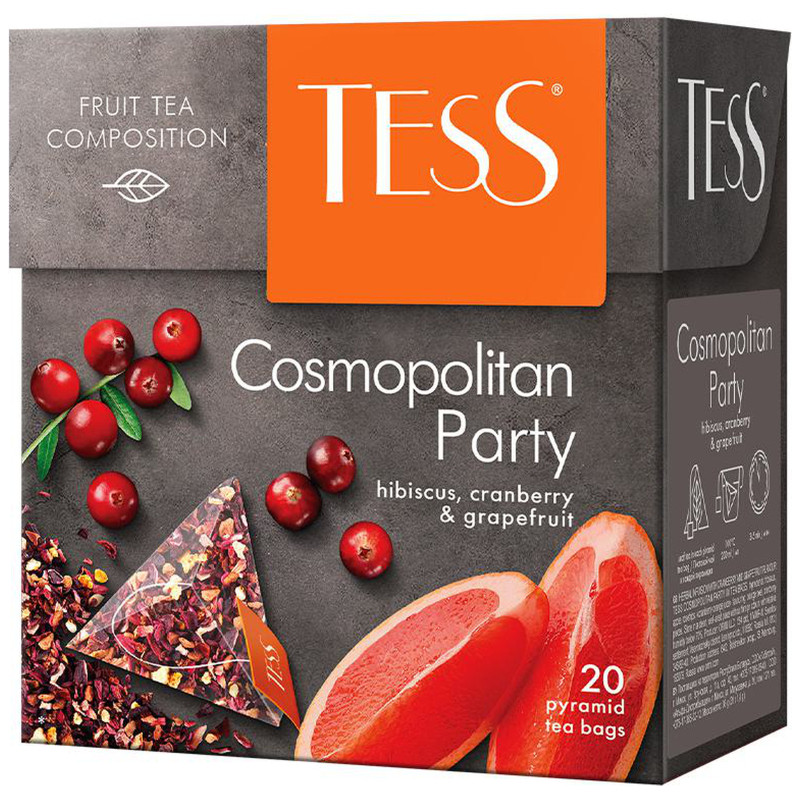 Чай Tess Cosmopolitan Party фруктовый клюква-грейпфрут в пирамидках, 20х2.5г — фото 1