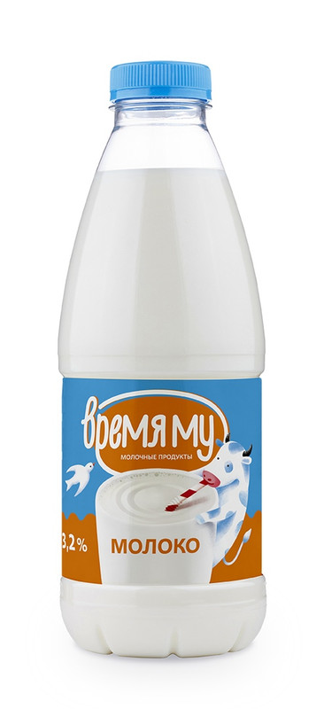 Молоко Время Му питьевое пастеризованное 3.2%, 900мл
