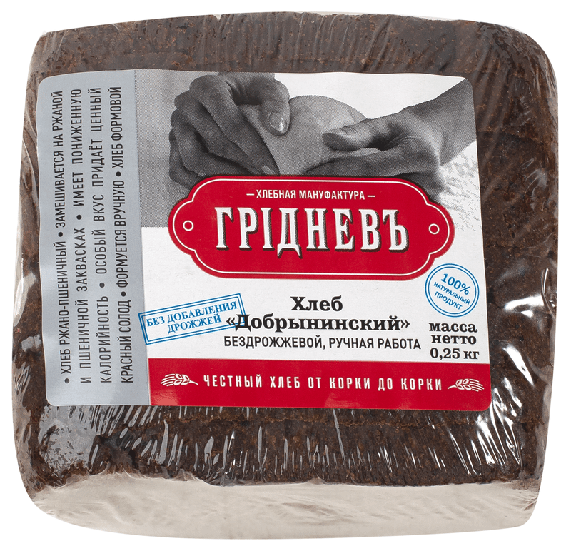 Хлеб Грiдневъ Добрынинский бездрожжевой ржано-пшеничный формовой нарезка, 250г