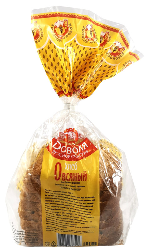Хлеб Золотой колобок Овсяный формовой нарезка, 250г — фото 1