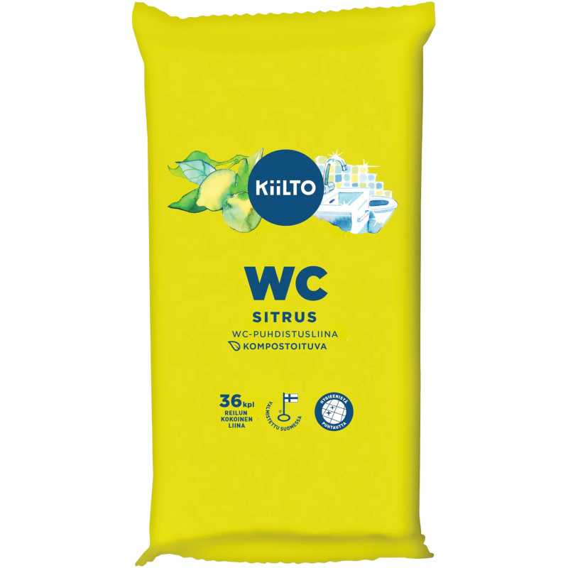 Салфетки Kiilto для чистки туалета с ароматом цитрусовых, 36шт