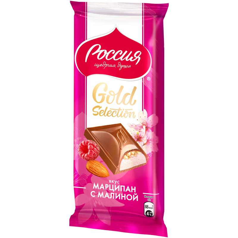 Шоколад Россия-Щедрая Душа Gold Selection молочный с миндалем марципан-малина, 80г — фото 3