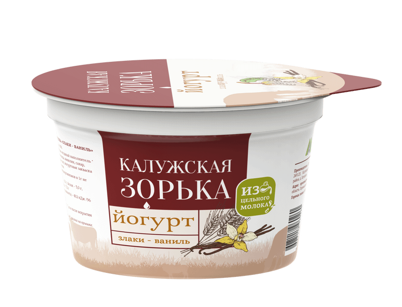 Йогурт Калужская Зорька злаки-ваниль 3.2-4%, 180г