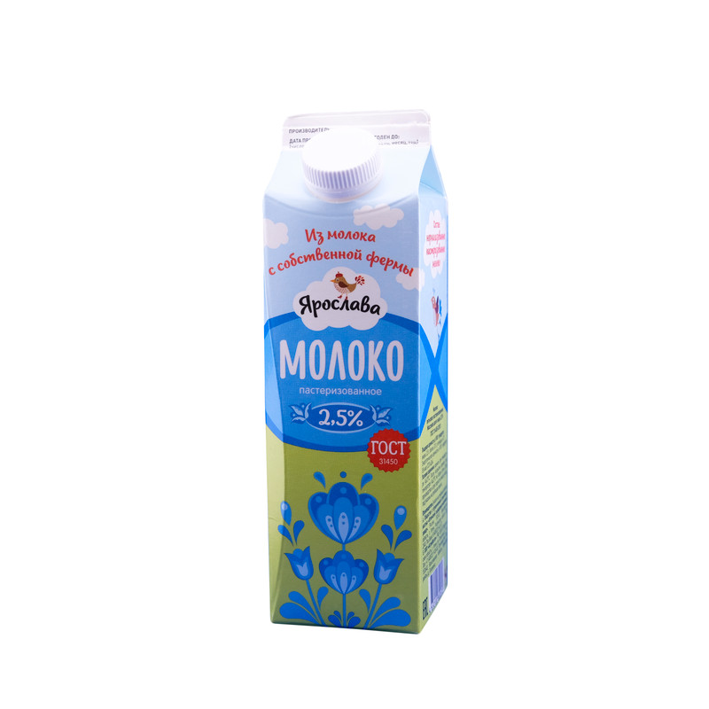 Молоко Ярослава питьевое пастеризованное 2.5%, 930мл