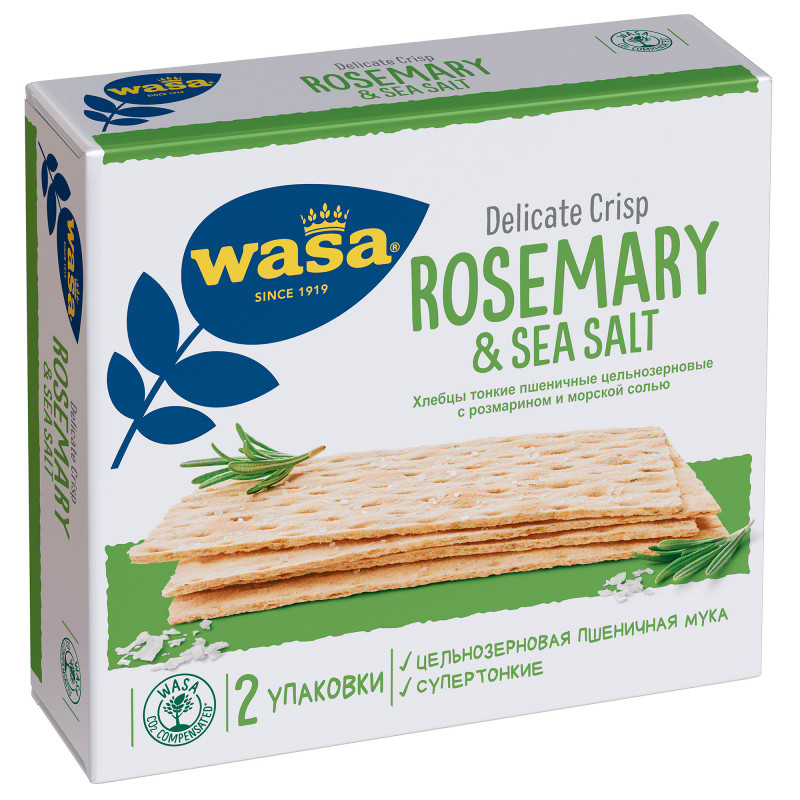 Хлебцы Wasa Delicate Crisp Rosemary & Sea salt тонкие пшеничные с розмарином и морской солью, 190г — фото 2