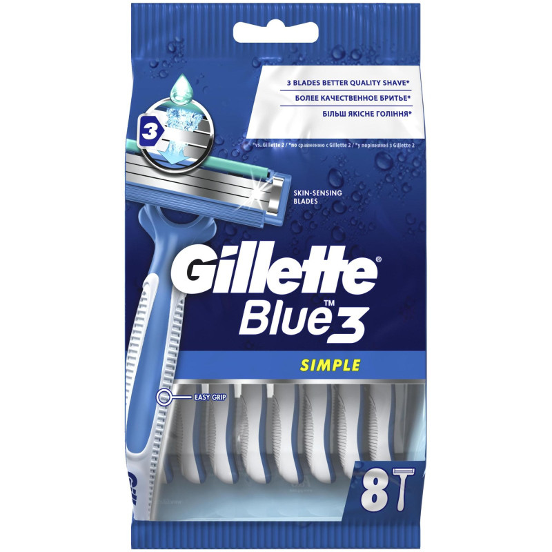 Бритва Gillette Blue Simple3 одноразовая, 8шт — фото 1