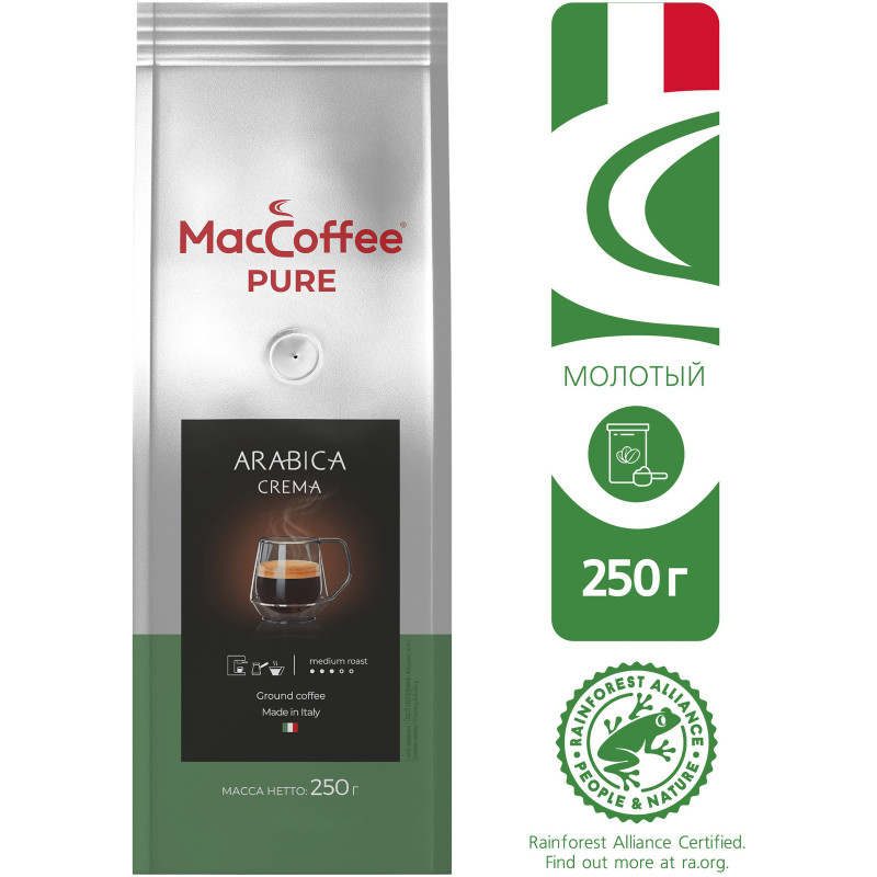Кофе MacCoffee Pure Arabica Crema жареный молотый, 250г — фото 1