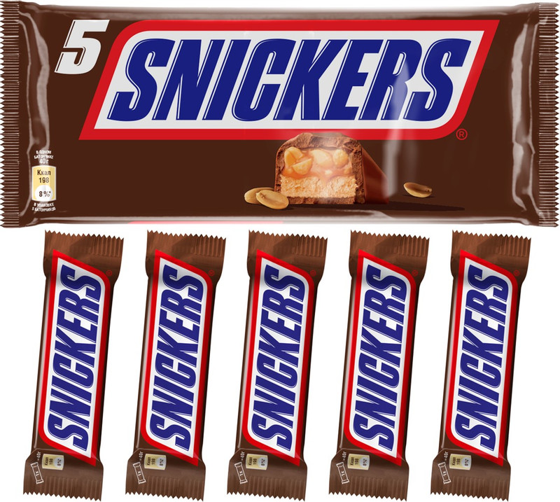 Батончик шоколадный Snickers, 5х40.5г — фото 1