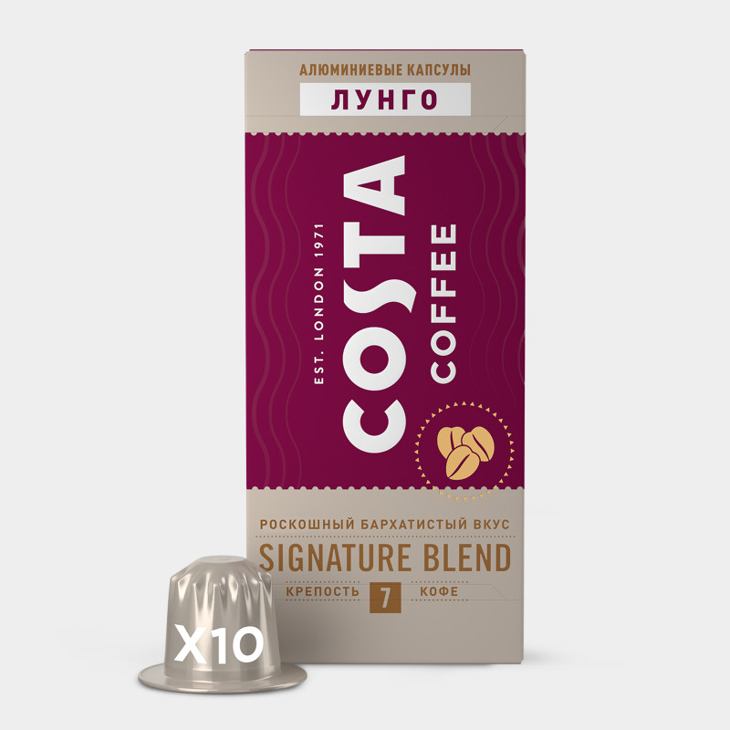 Кофе в капсулах Costa Coffee Signature Blend Lungo средней обжарки, 10х5.5г
