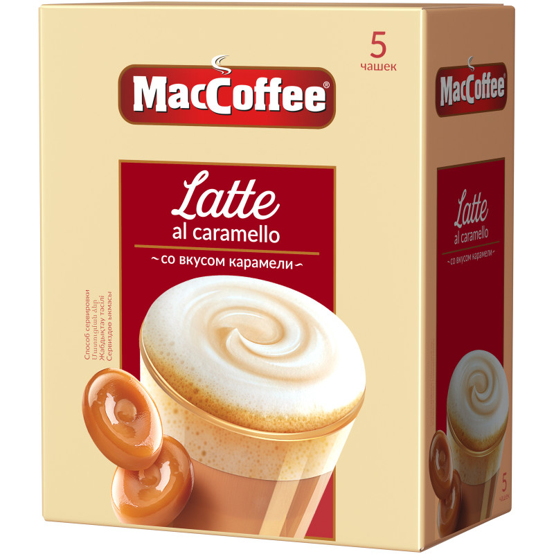 Напиток кофейный Maccoffee Latte 3в1 растворимый со вкусом карамели, 110г — фото 1