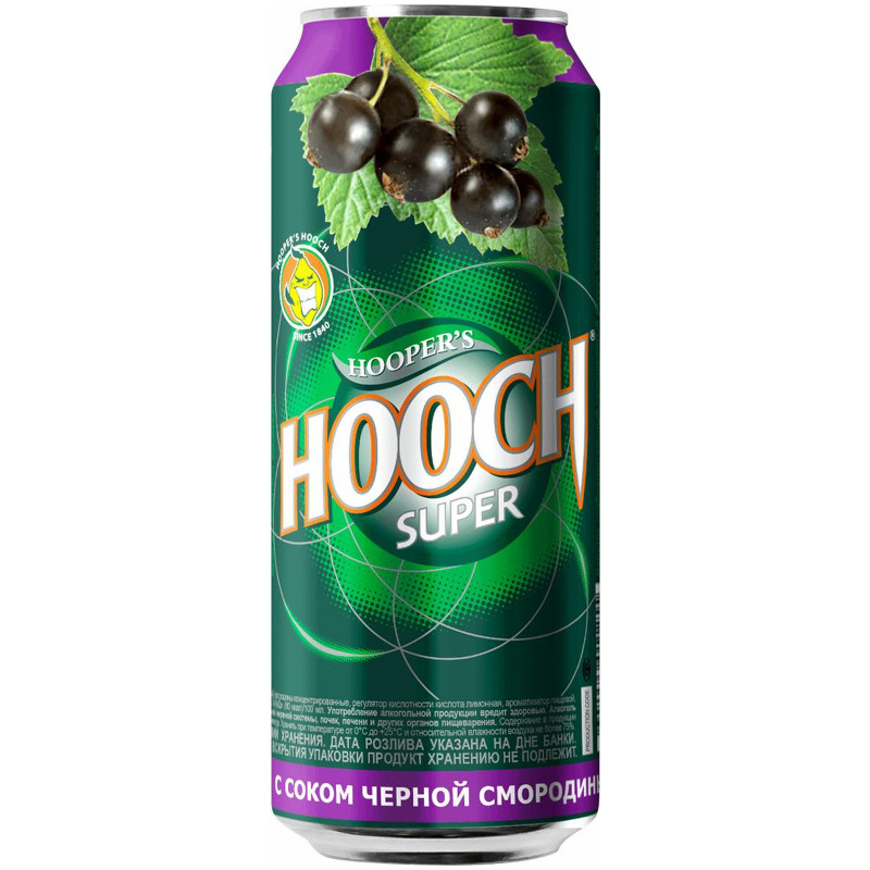 Напиток слабоалкогольный Hooch Супер со вкусом чёрной смородины газированный 7.2%, 450мл