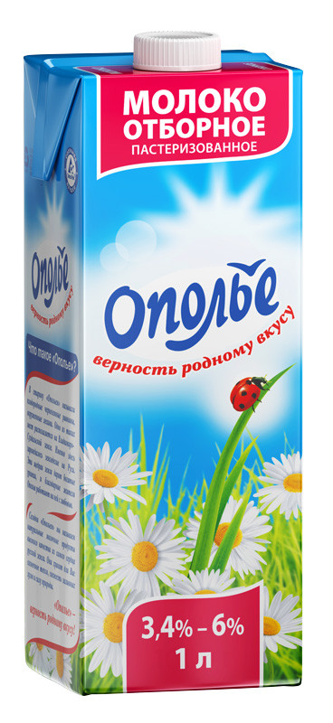 Молоко Ополье цельное отборное пастеризованное 3.4-6%, 1л