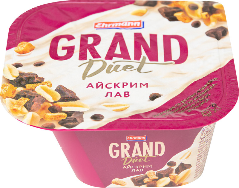 Десерт творожный Grand Duet Айскрим лав пломбир-арахис-печенье-шоколад 9.1%, 138г — фото 3