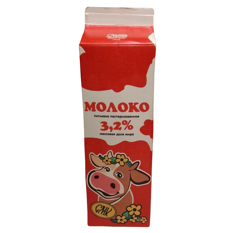 Молоко СМК питьевое пастеризованное 3.2%, 900мл