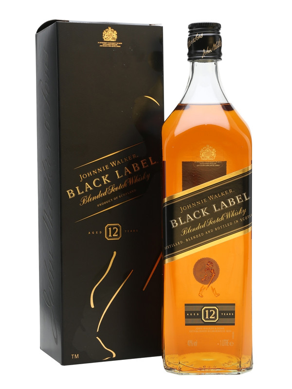 Виски Johnnie Walker Блэк Лейбл 12-летний 40% в подарочной упаковке, 1л