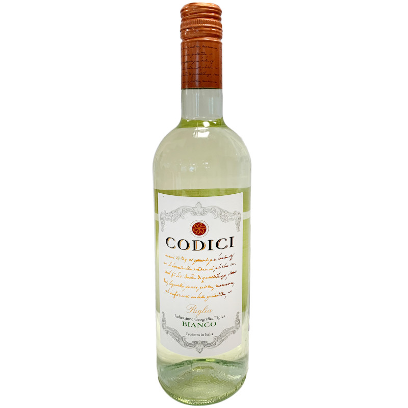 Вино полусухое белое категории IGT CODICI Bianco Puglia 11,5%, 0.75 л