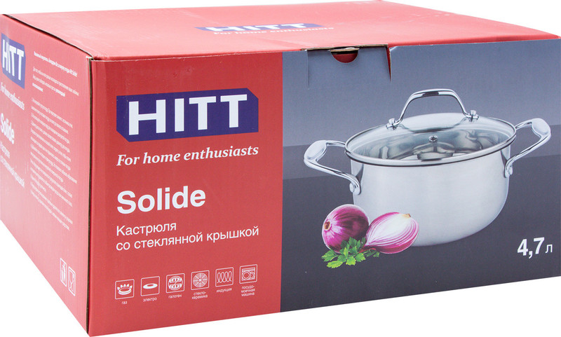 Кастрюля Hitt Solide со стеклянной крышкой 24см, 4.7л